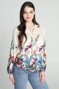 Cassis blouse met bladprint ecru
