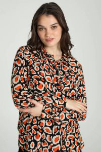 Cassis blouse met dierenprint oranje zwart ecru