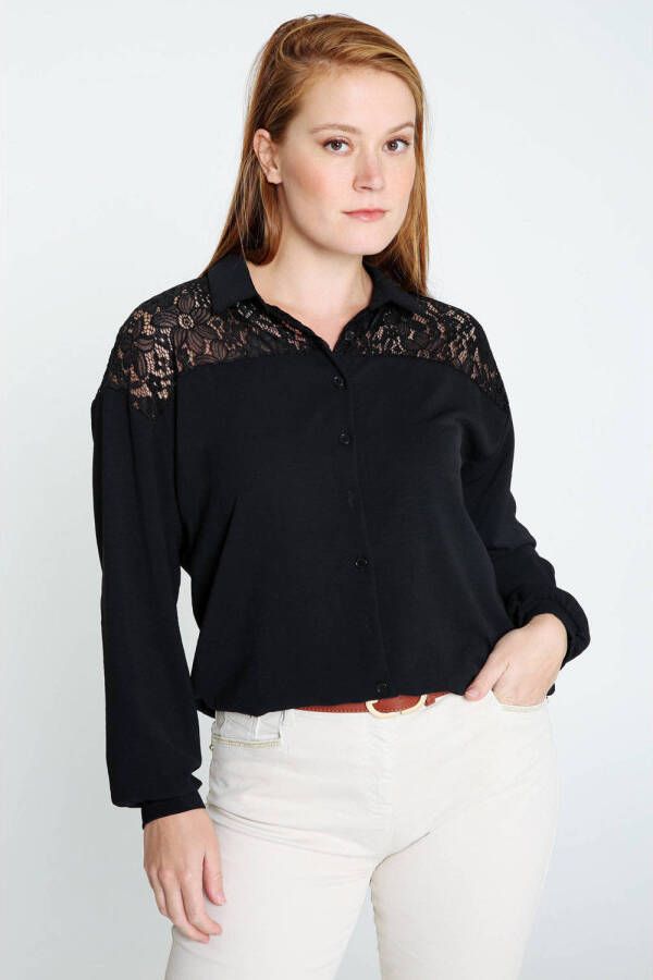 Cassis blouse met kant zwart