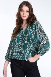 Cassis blousetop met all over print turquoise