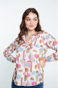 Cassis blouse met all over print wit roze blauw