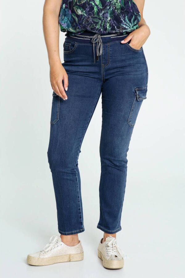 Cassis high waist bootcut cargo jeans medium blue denim