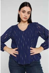 Cassis semi-transparante top met all over print donkerblauw