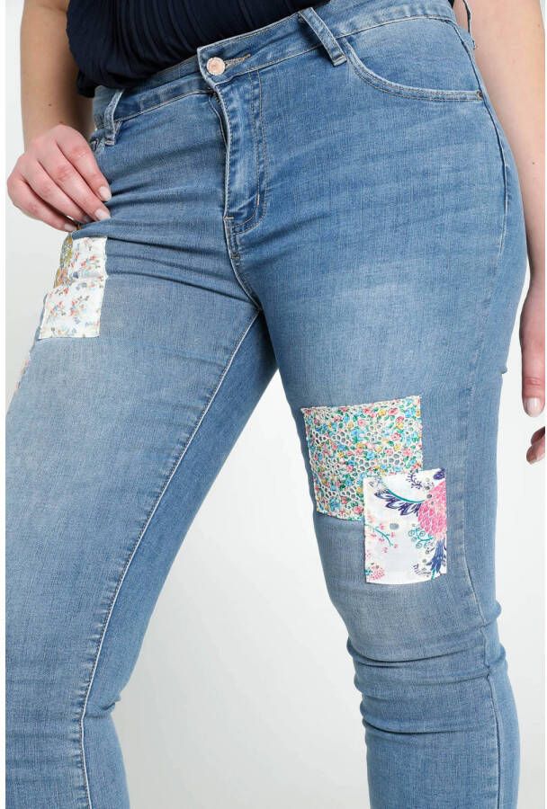 Cassis slim fit jeans met printopdruk medium blue denim