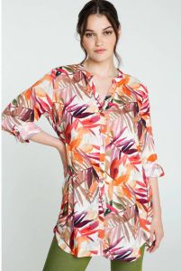 Cassis tuniek met bladprint ecru oranje rood