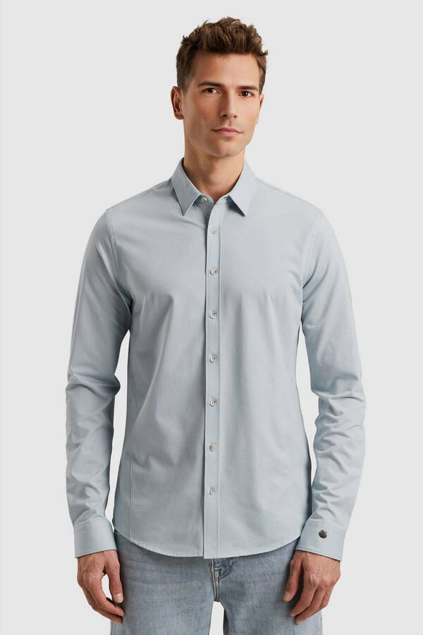 CAST IRON Heren Overhemden Long Sleeve Shirt Twill Jersey 2 Tone Blauw - Foto 7