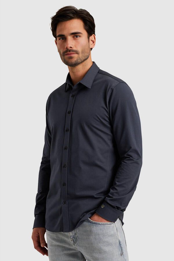 CAST IRON Heren Overhemden Long Sleeve Shirt Twill Jersey 2 Tone Donkerblauw - Foto 5