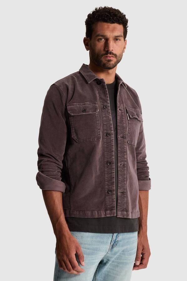 Cast Iron fluwelen regular fit overshirt donkerpaars