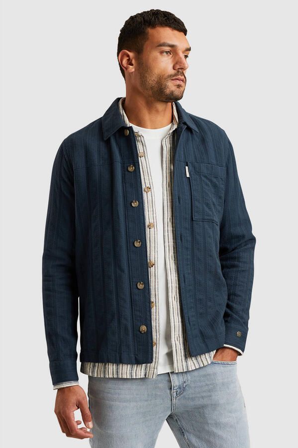 Cast Iron Sweater Overshirt Dobby Stripe Navy - Foto 2