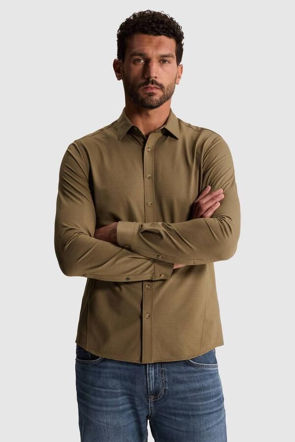 Cast Iron Overhemd Lange Mouw Overhemd Twill Jersey Walnut