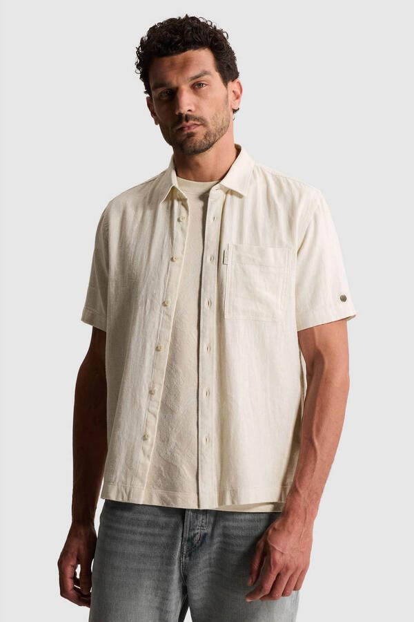 Cast Iron regular fit casual overhemd met linnen beige