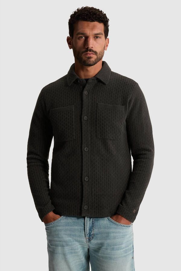 Cast Iron regular fit gebreid overshirt met print clever crows