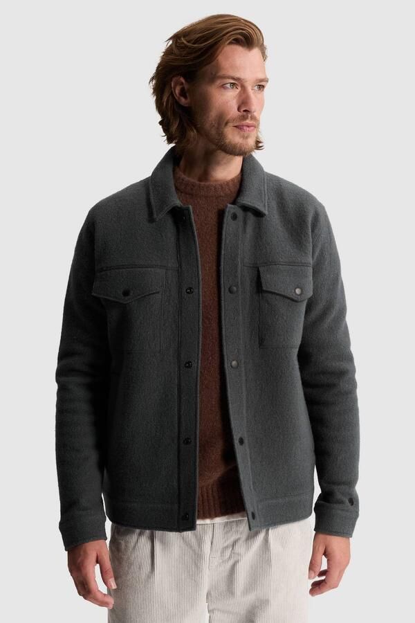 Cast Iron regular fit overshirt met wol grijsblauw