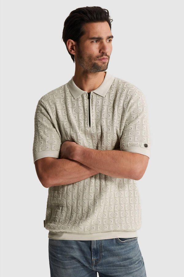 Cast Iron regular polo fijn gebreid ecru