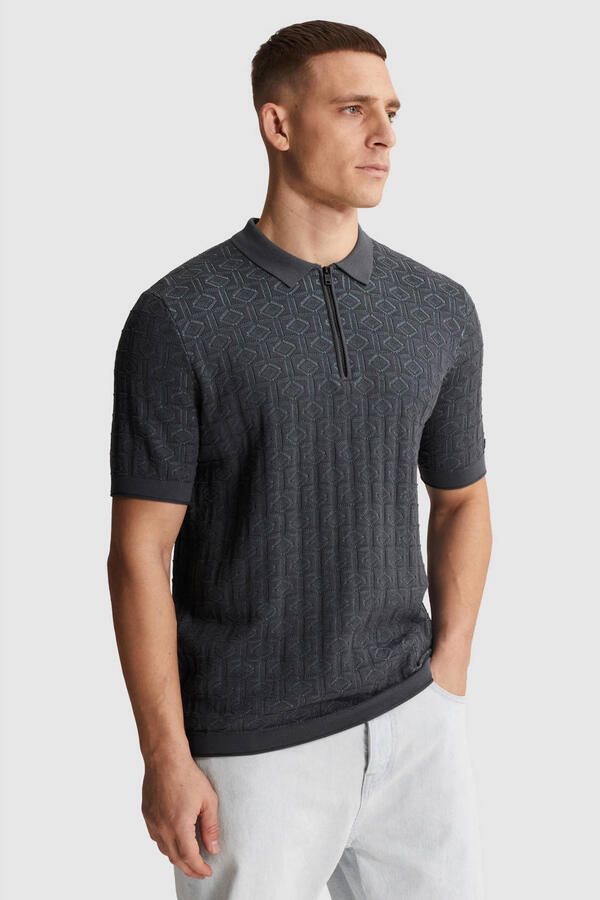 Cast Iron regular polo fijn gebreid grijsblauw