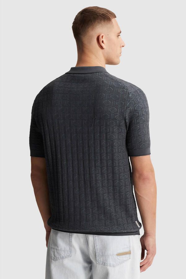 Cast Iron regular polo fijn gebreid grijsblauw - Foto 3