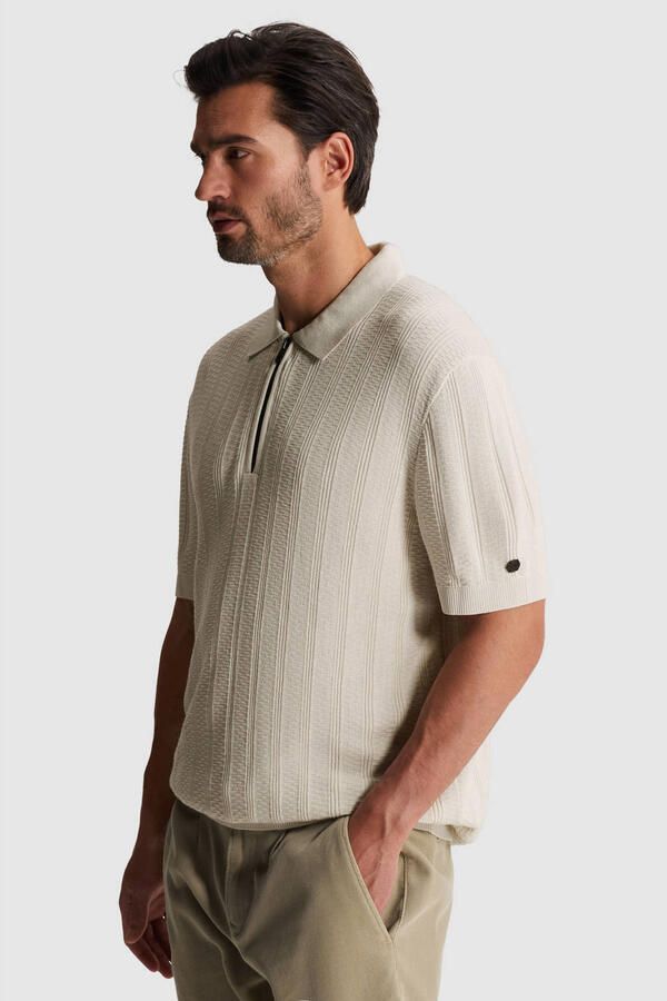 Cast Iron regular polo gebreid ecru - Foto 2