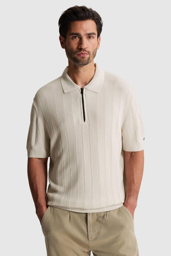 Cast Iron regular polo gebreid ecru