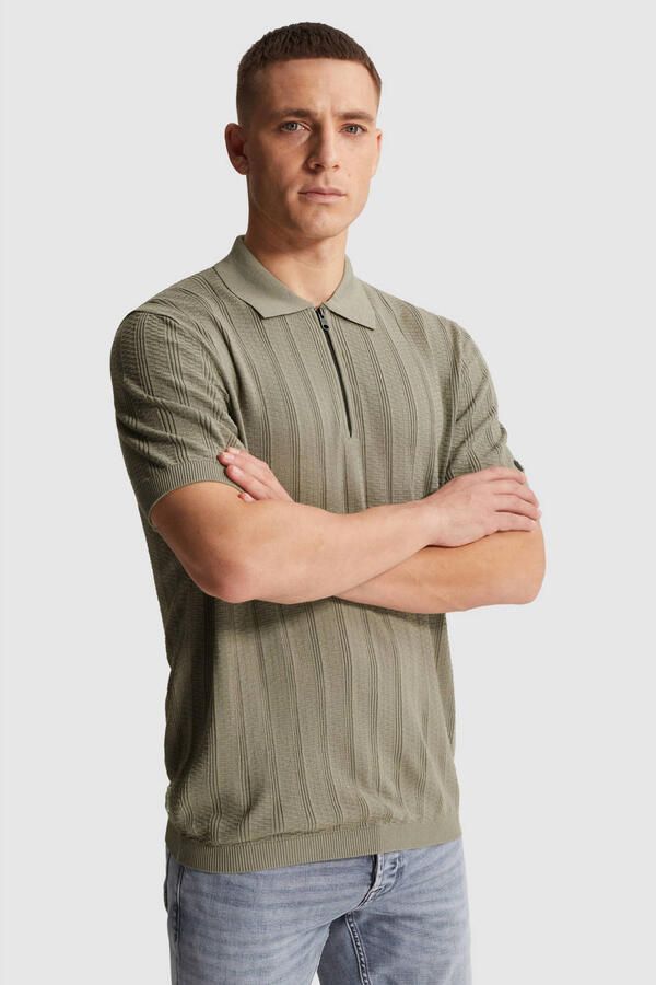 Cast Iron regular polo gebreid grijsgroen
