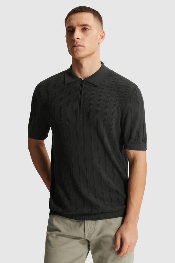 Cast Iron regular polo gebreid zwart