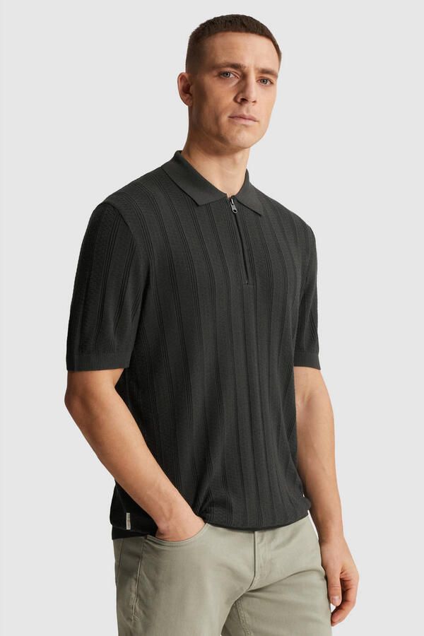 Cast Iron regular polo gebreid zwart - Foto 3