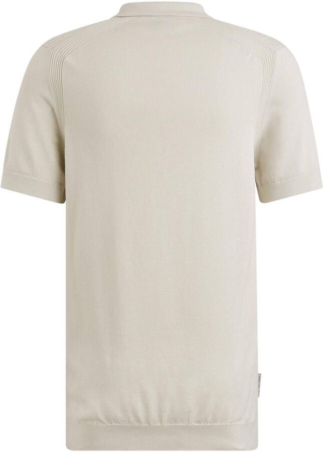 Cast Iron regular polo met ingebreid patroon ecru