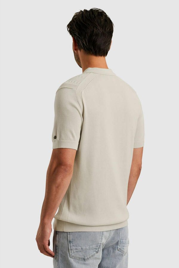 Cast Iron regular polo met ingebreid patroon ecru - Foto 2