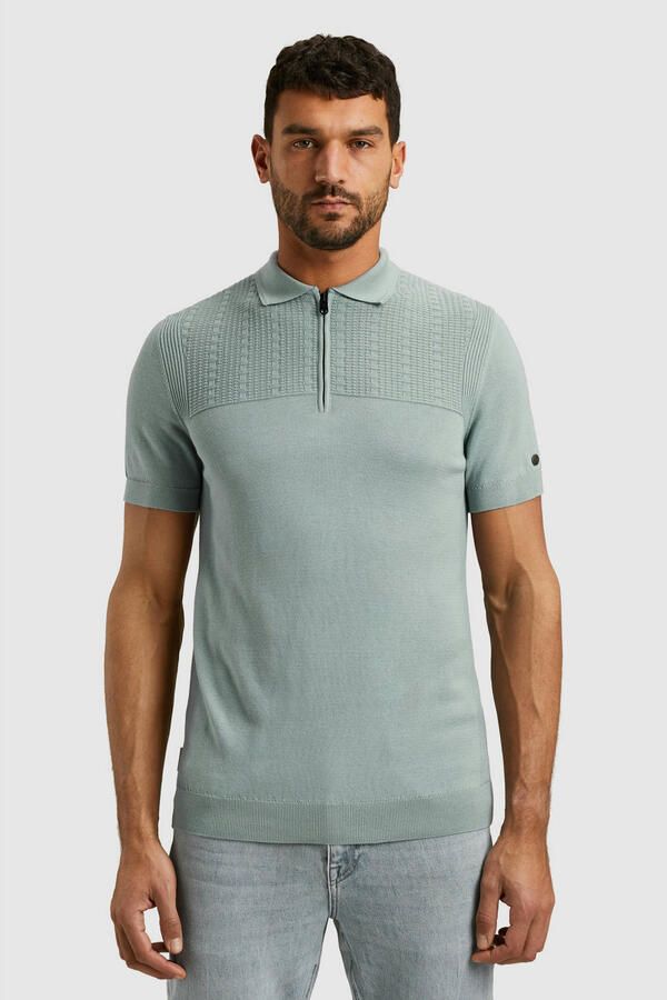 Cast Iron regular polo met ingebreid patroon grijsgroen - Foto 2