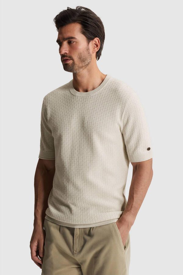 Cast Iron regular T-shirt fijn gebreid ecru