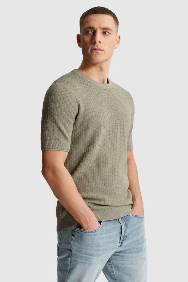 Cast Iron regular T-shirt gebreid grijsgroen
