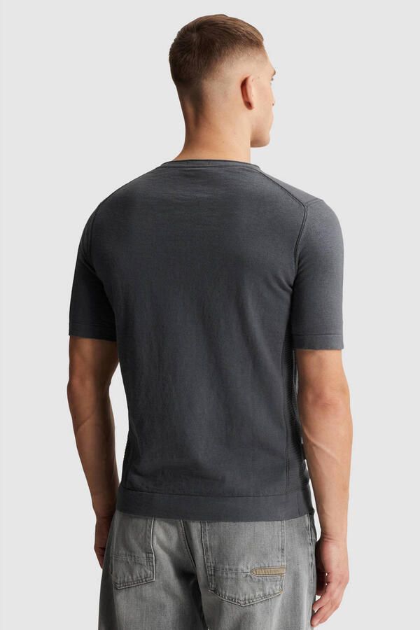 Cast Iron regular T-shirt met linnen fijn gebreid grijsblauw - Foto 2