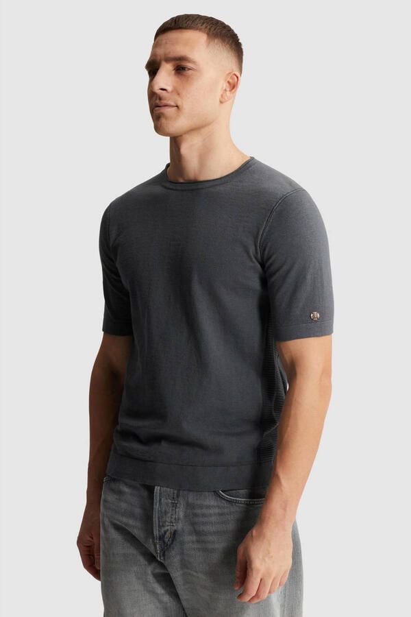 Cast Iron regular T-shirt met linnen fijn gebreid grijsblauw - Foto 3