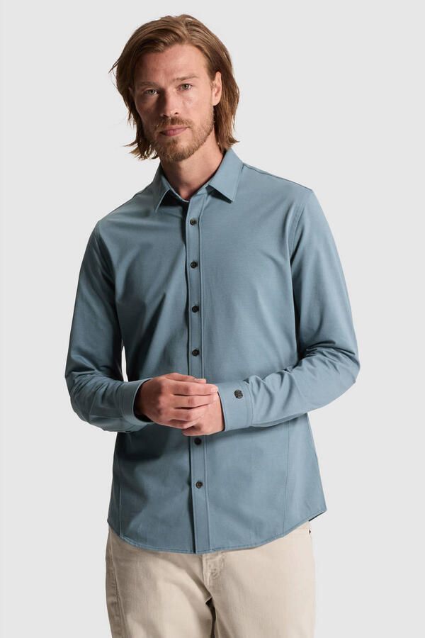CAST IRON Heren Overhemden Long Sleeve Shirt Twill Jersey Blauw - Foto 5