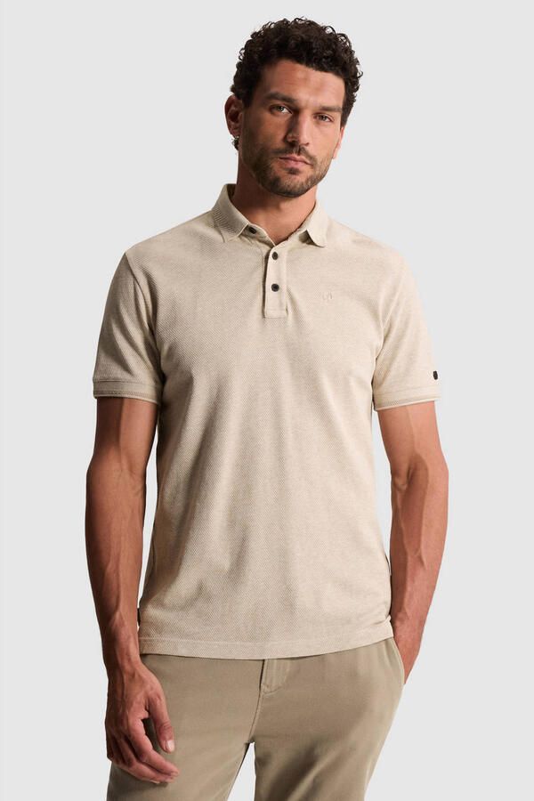 CAST IRON Heren Polo's & T-shirts Short Sleeve Polo Slim Fit Popcorn Jersey Melange Zand - Foto 5
