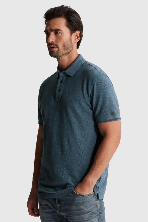 Cast Iron slim polo gebreid donkerblauw
