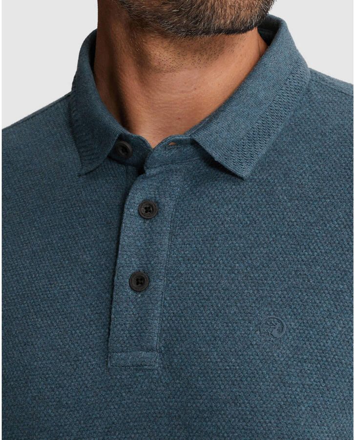 Cast Iron slim polo gebreid donkerblauw - Foto 2