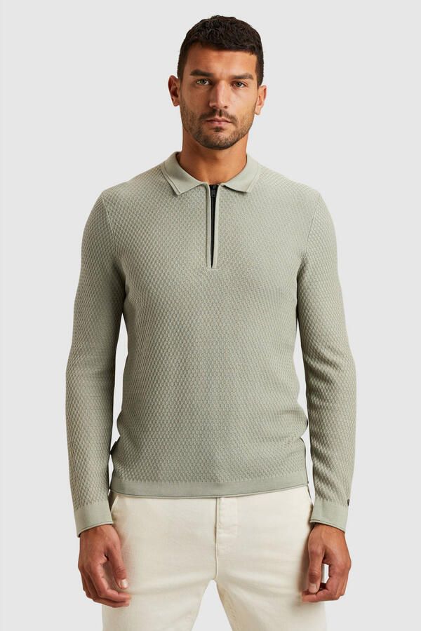 Cast Iron Sweater Long Sleeve Half Zip Poloshirt Structuur Lichtgroen - Foto 6