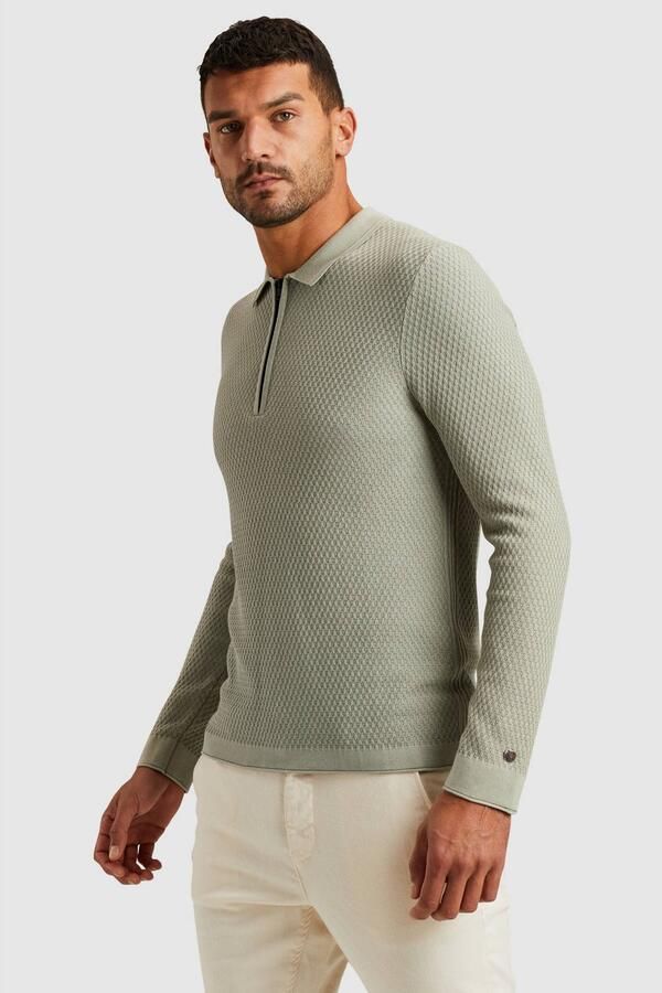 Cast Iron Sweater Long Sleeve Half Zip Poloshirt Structuur Lichtgroen - Foto 5