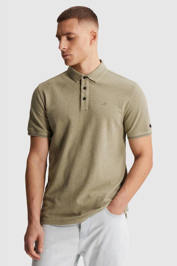 CAST IRON Heren Polo's & T-shirts Short Sleeve Polo Slim Fit Popcorn Jersey Melange Khaki - Foto 5