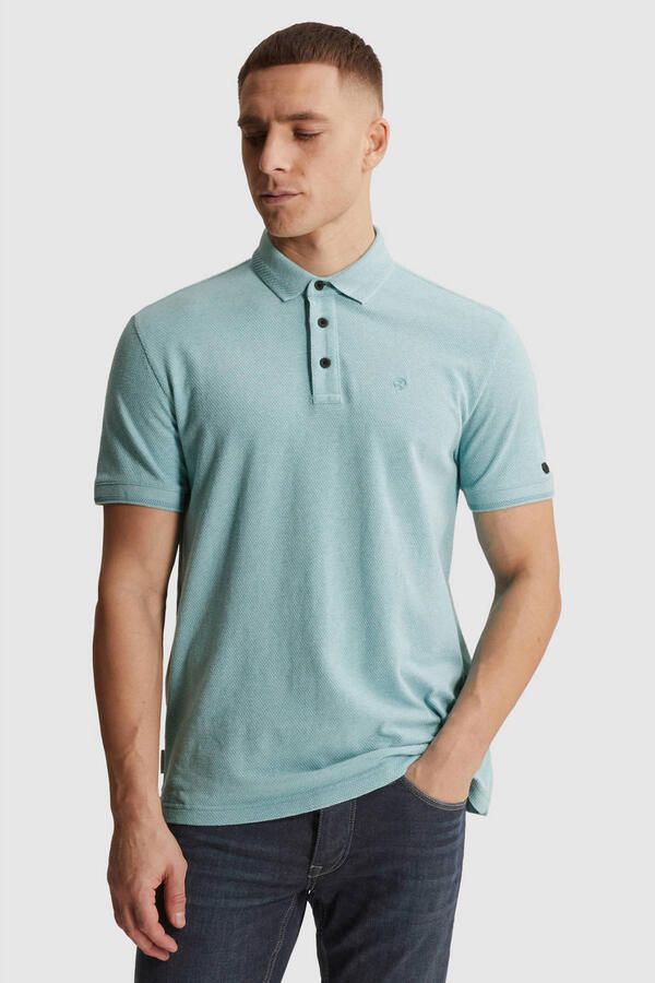 Cast Iron slim polo gebreid lichtblauw