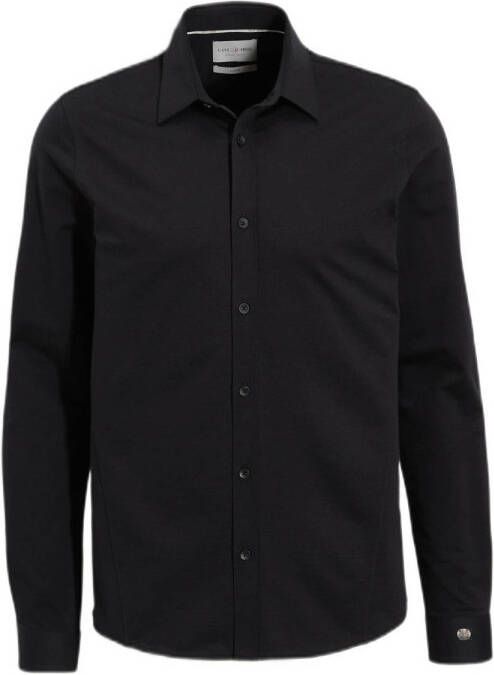 CAST IRON Heren Overhemden Lon Sleeve Shirt Twill Jersey 2 Tone Zwart