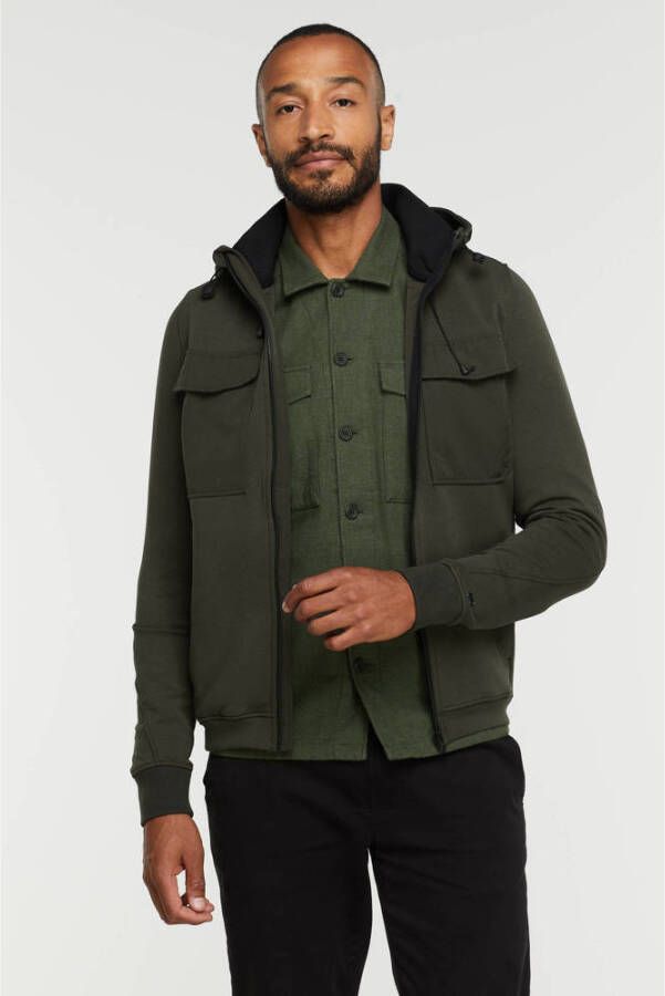 Groene Cast Iron Vest Hooded Slim Fit Cotton Interlo