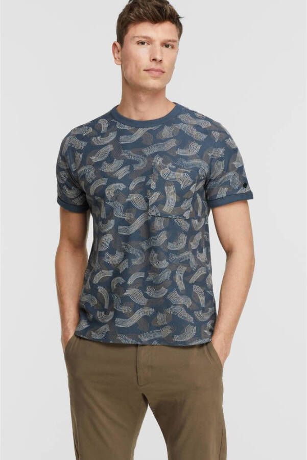 Cast Iron T-shirt met all over print 9076 grijsblauw