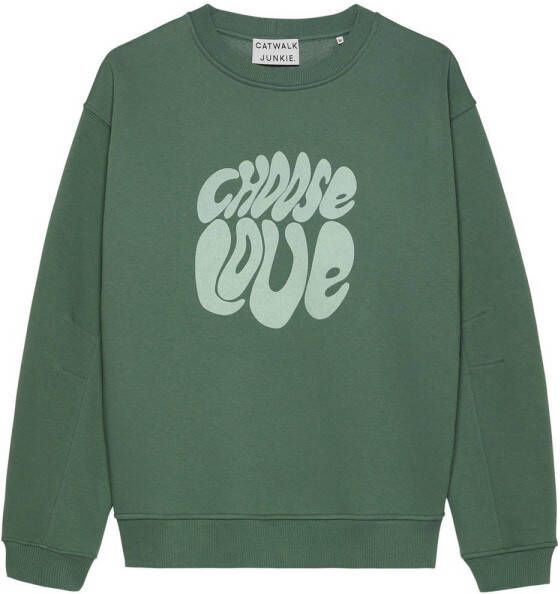 Catwalk Junkie sweater Choose Love met printopdruk donkergroen
