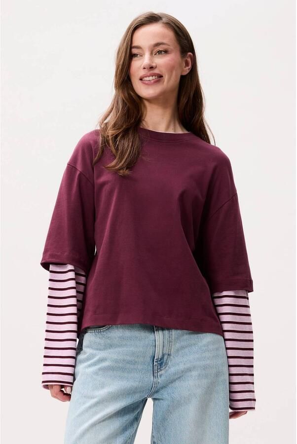 Catwalk Junkie gestreept T-shirt wijnrood