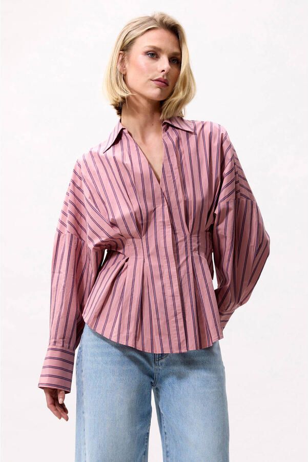 Catwalk Junkie getailleerde gestreepte blouse roze