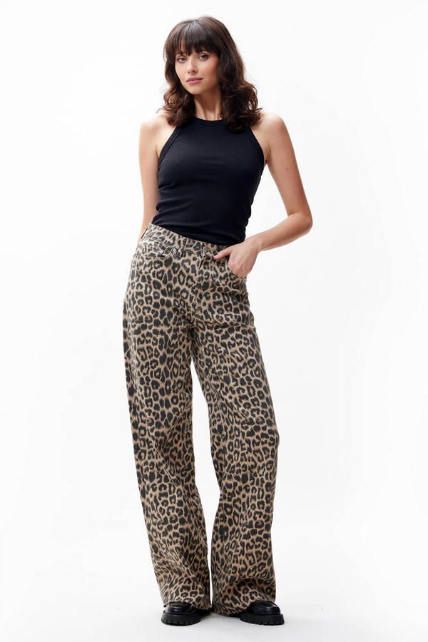 Catwalk Junkie high waist loose jeans met panterprint bruin zwart - Foto 2