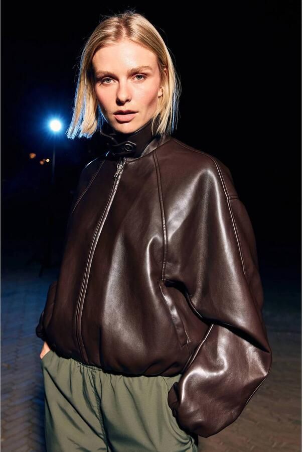 Catwalk Junkie imitatieleren bomberjack donkerbruin - Foto 3