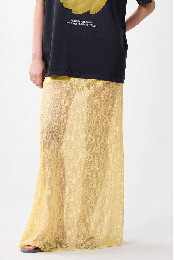 Catwalk Junkie kanten maxi rok lichtgeel