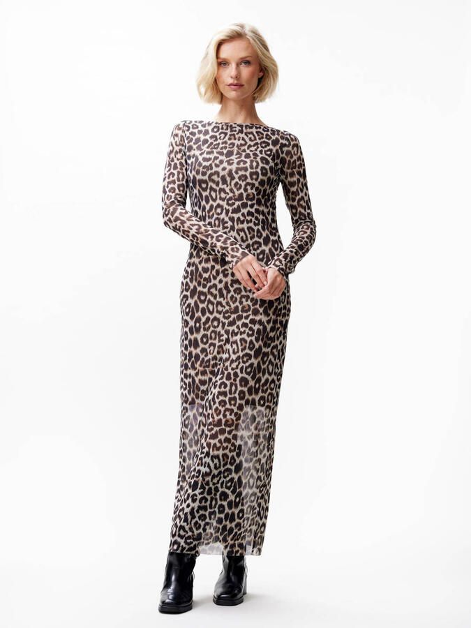 Catwalk Junkie Luipaardprint Lange Mouw Mesh Jurk Brown Dames - Foto 2